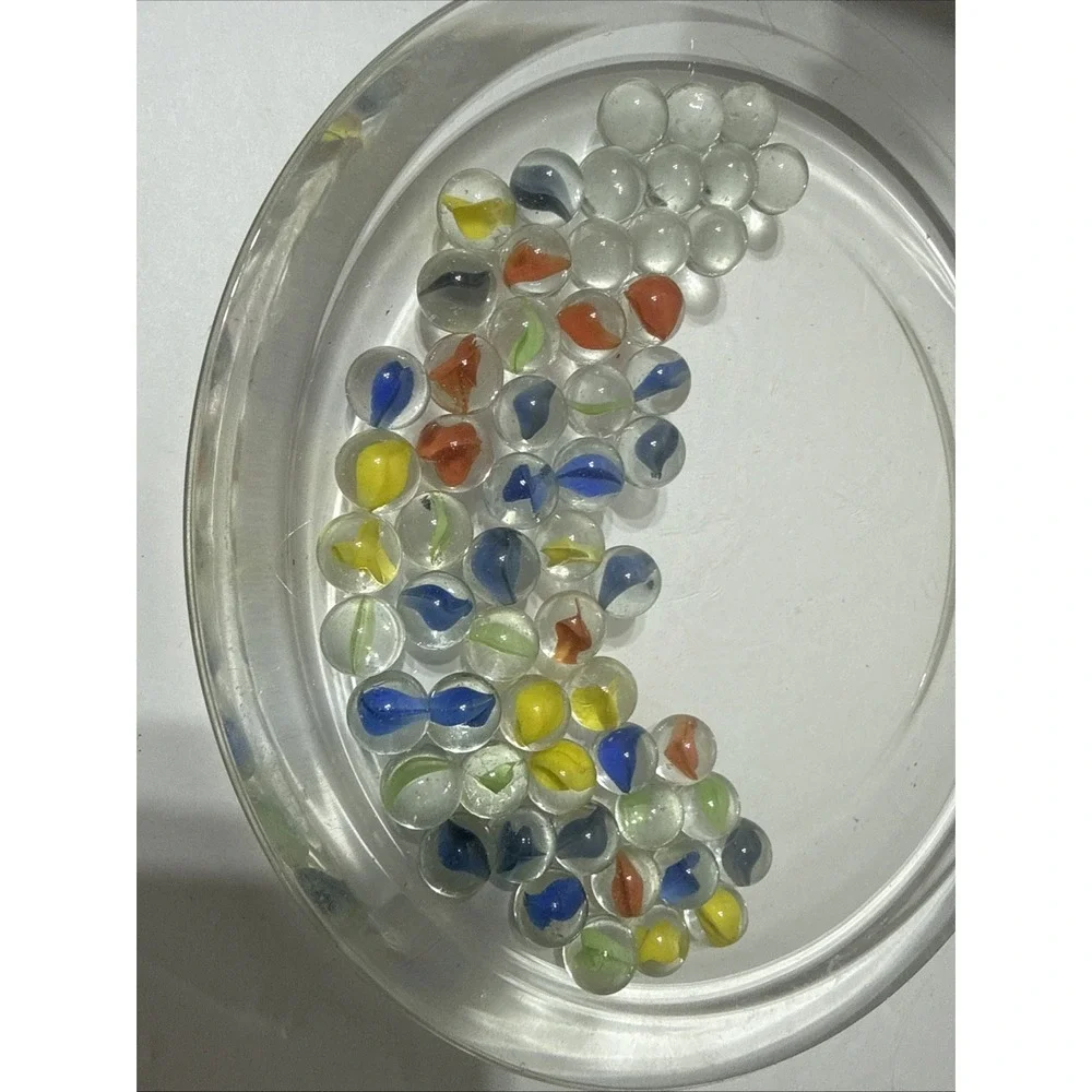 Banana Cats Eye Marble Peewee Mini Marble Mixed LOT of 57 Clear & Multi Colored